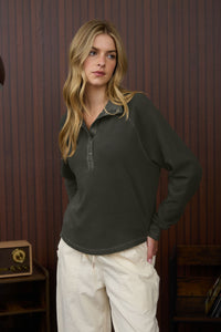 Zoe Half Snap Top - Charcoal