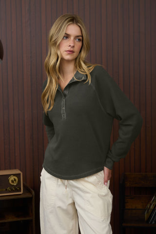 Zoe Half Snap Top - Charcoal