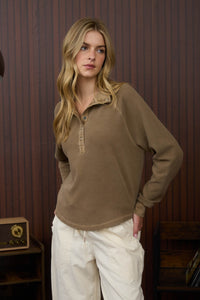 Zoe Half Snap Top - Brown