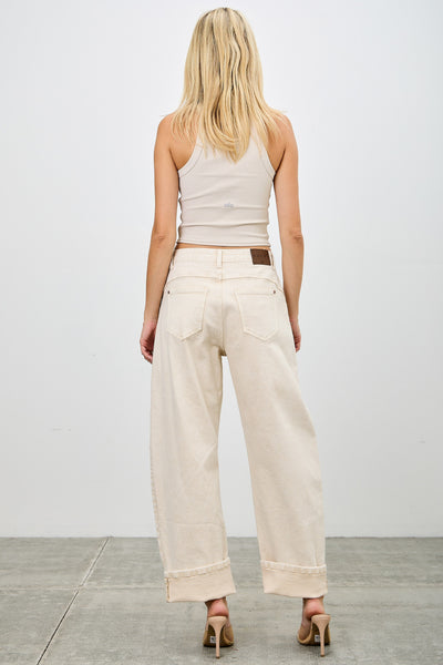 Western Beige Barrel Jeans by Saige