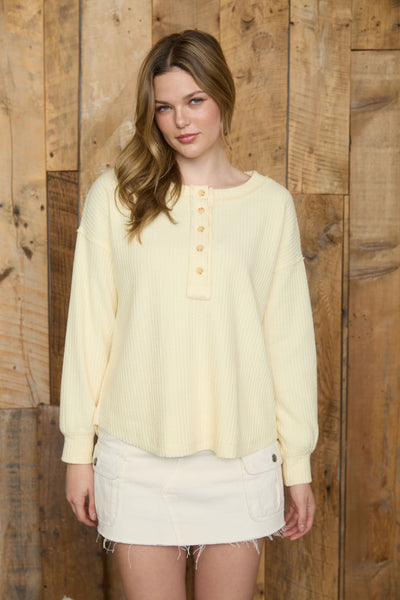 Rynn Ribbed Henley - Butter Yellow