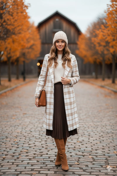 Emily Plaid Coat - Cream