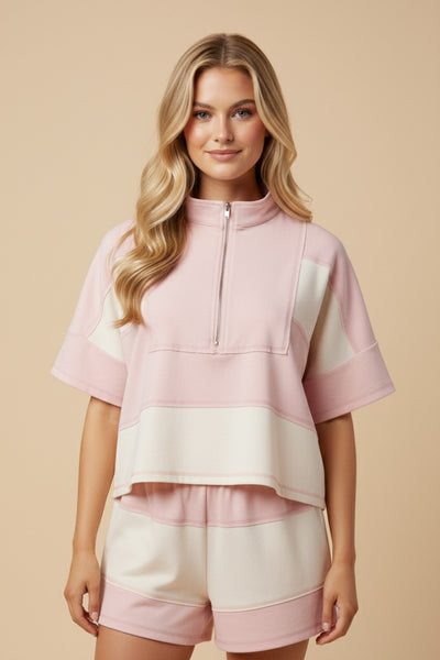 Pink Stripe Quarter Zip