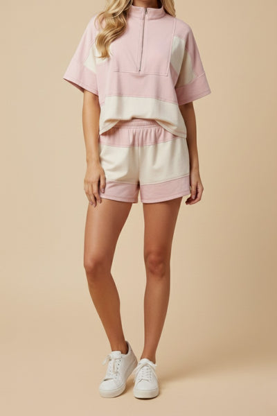 Pink Stripe Quarter Zip