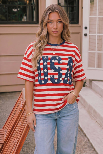 USA Oversized Stripe Tee