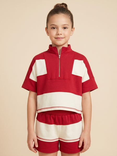GIRLS RED Stripe Quarter Zip