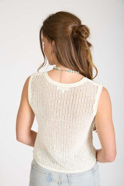 Livy Crochet Tie Vest - Ivory