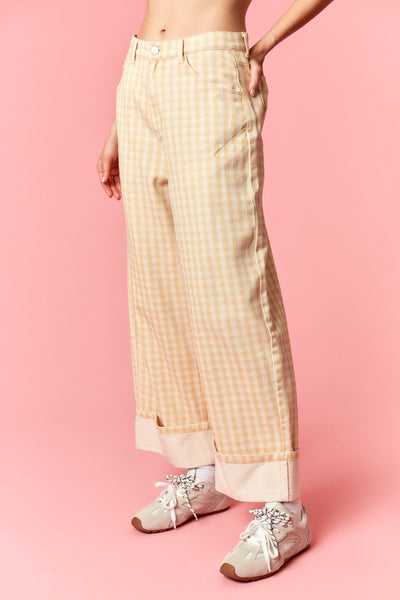 Gingham Barrel Jeans - Yellow