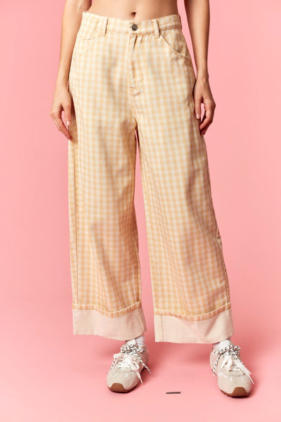 Gingham Barrel Jeans - Yellow
