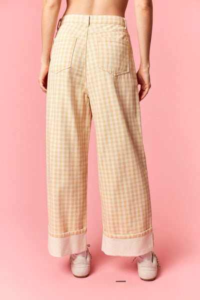 Gingham Barrel Jeans - Yellow