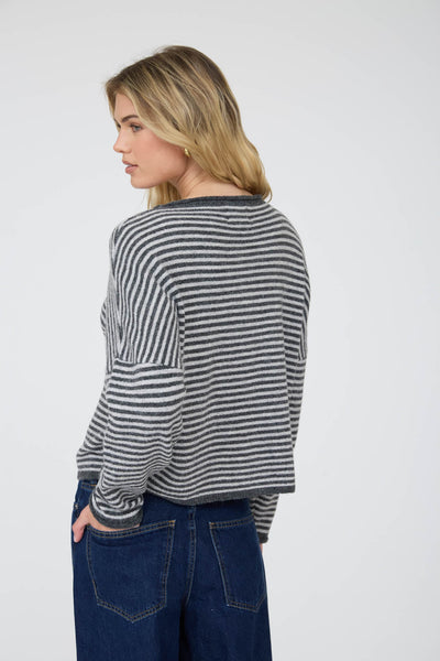 Piper Striped Cardigan - Charcoal