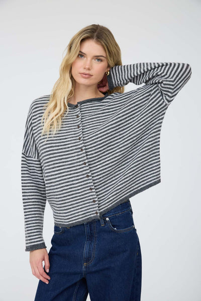 Piper Striped Cardigan - Charcoal