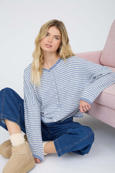 Bentley Striped Cardigan - Blue