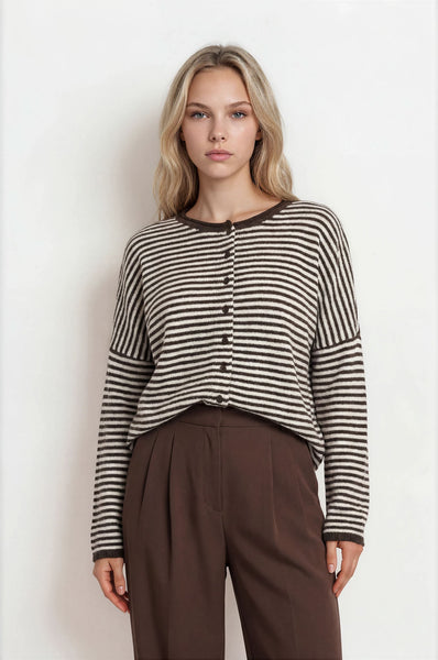 Piper Striped Cardigan - Dark Brown