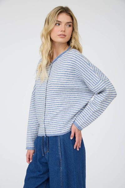 Bentley Striped Cardigan - Blue