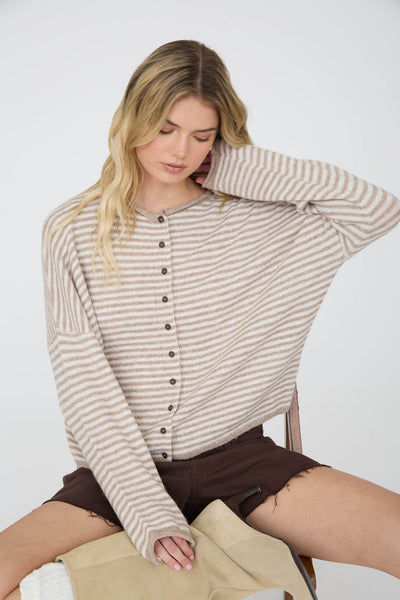Piper Striped Cardigan - Light Mocha