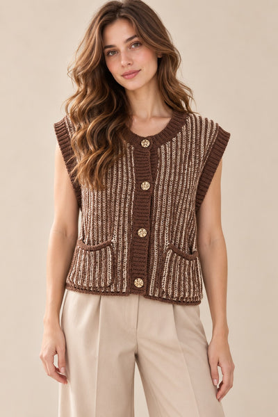 Kinlee Vest Cardigan - Chocolate