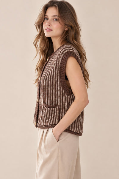 Kinlee Vest Cardigan - Chocolate