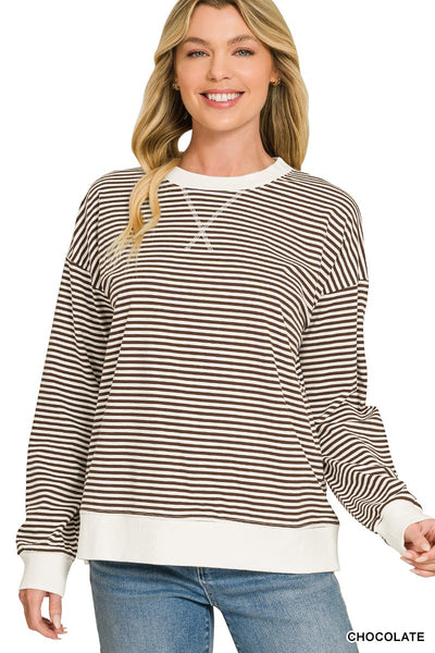 Jenn Striped Pullover - CHOCOLATE