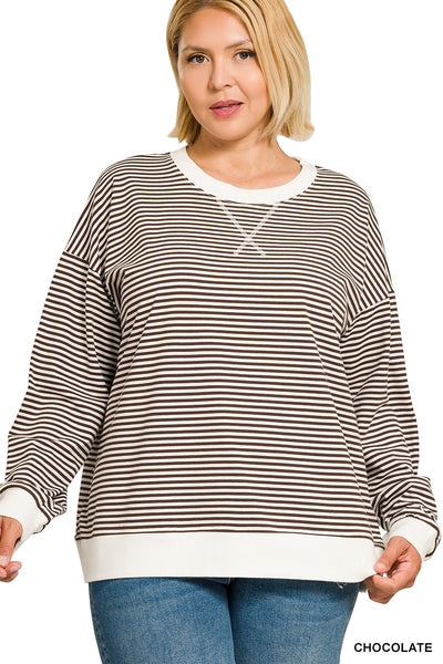 Jenn Striped Pullover - CHOCOLATE