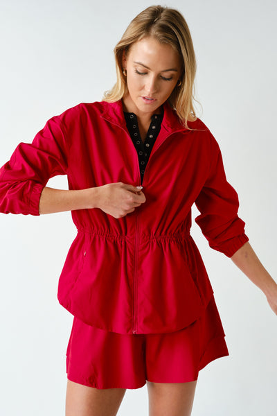 Cinch Peplum Jacket - Red