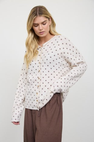 Mo Polka Dot Cardigan - Oatmeal