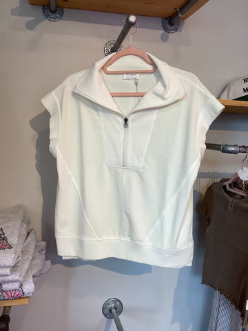 Ivory Ribbed Half Zip Top