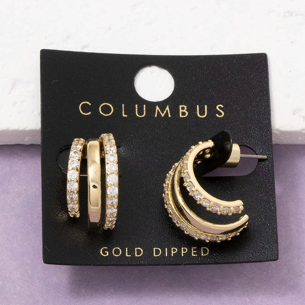 Three Layer C Hoop Cz Earrings