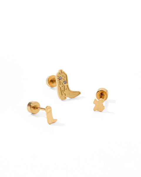Screwback Stud Earrings - Daisy Cowgirl Boot