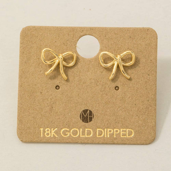 Gold Dipped Wire Ribbon Bow Stud Earrings
