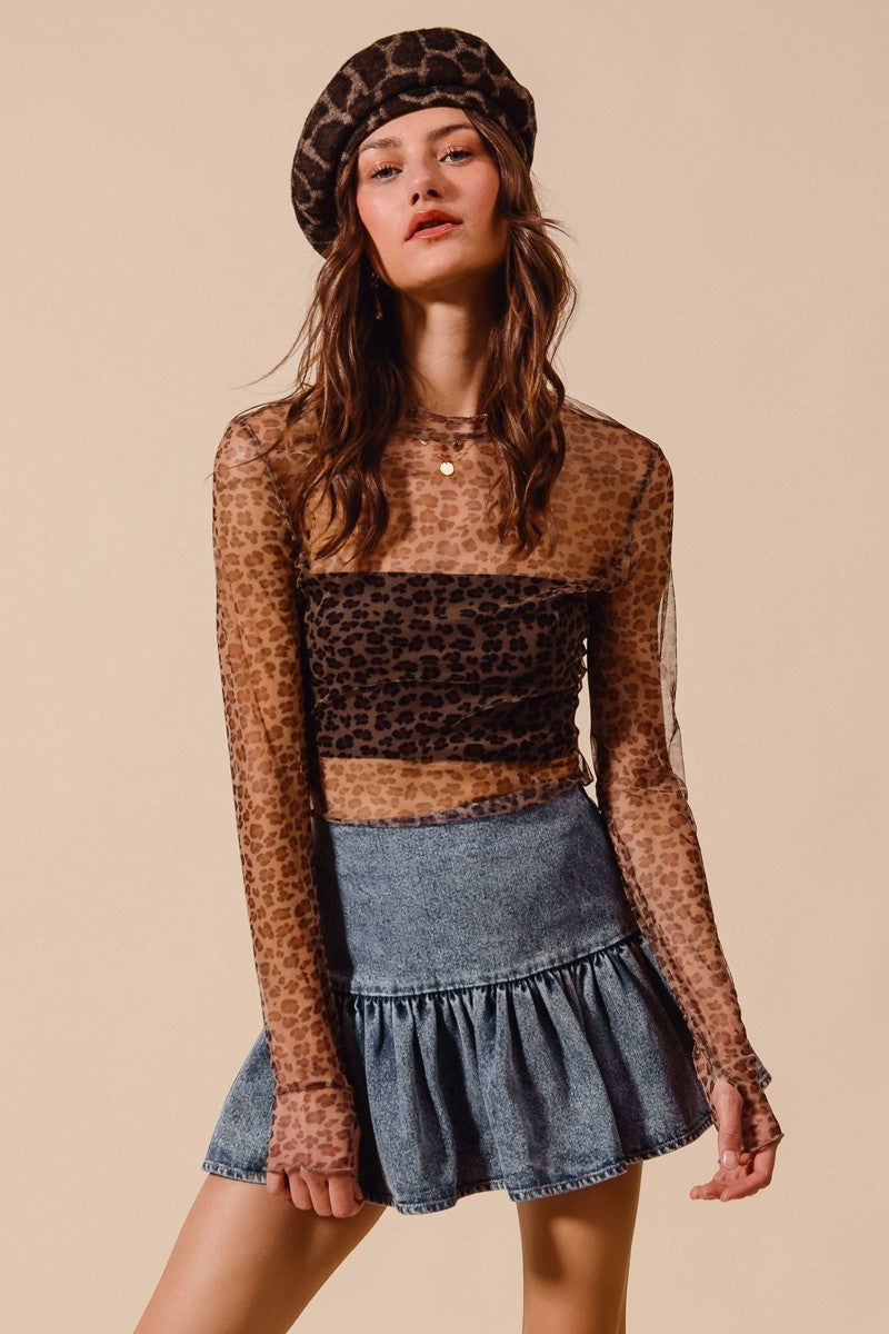 Leopard Mesh Layering Top