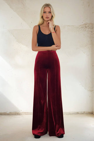 Velvet Palazzo Trouser - Wine