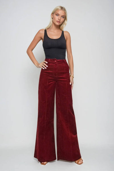 Wine Corded Wide Leg Pant