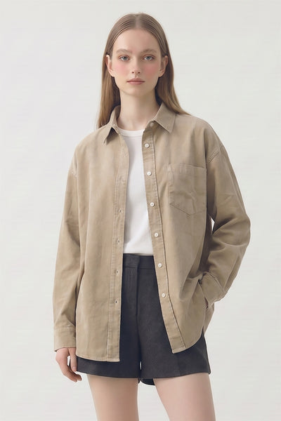 Taupe Oversized Button Up