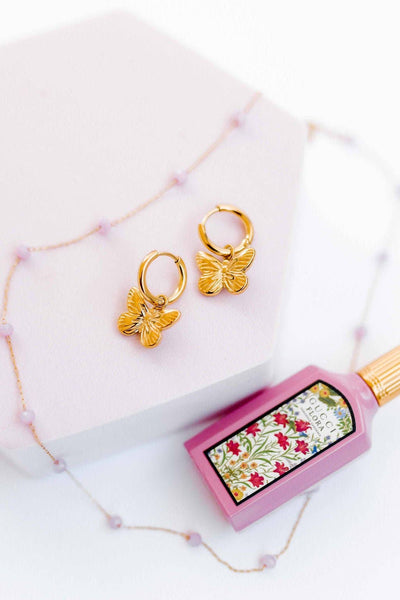 Huggie Charm Earrings - Faye Butterfly Gold
