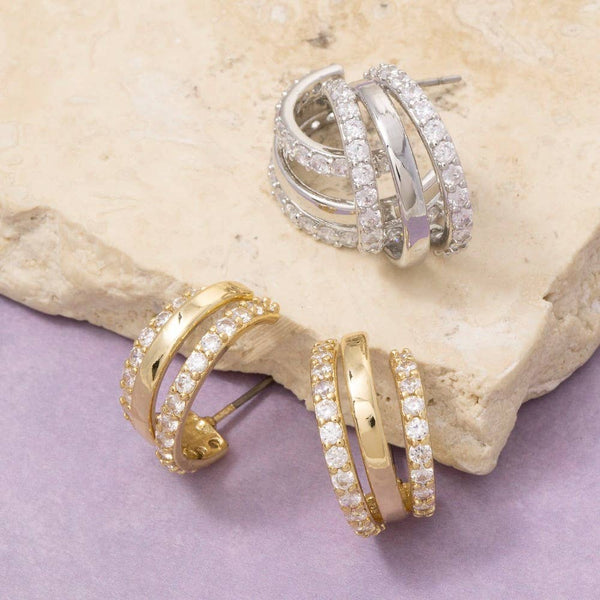 Three Layer C Hoop Cz Earrings