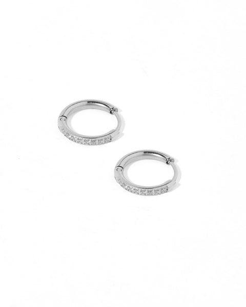 Huggie Earrings - Scarlett Hoop Silver 12mm CZ