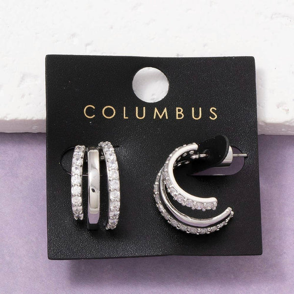 Three Layer C Hoop Cz Earrings