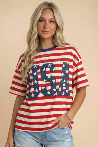 USA Oversized Stripe Tee