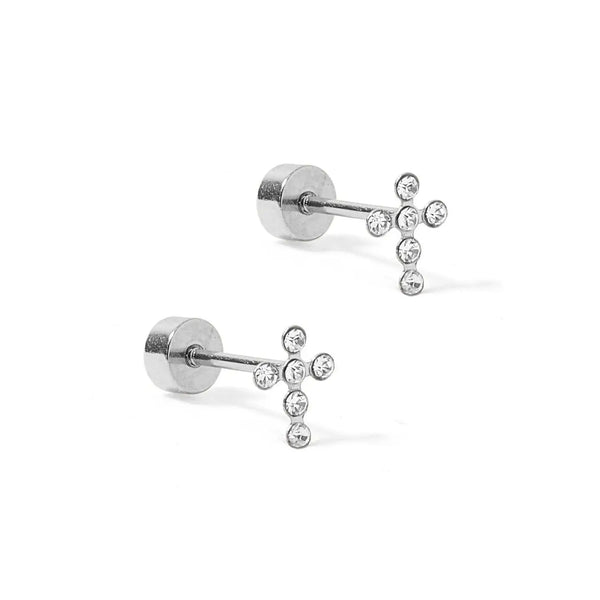 Clara Silver Cross Screwback Stud Earrings