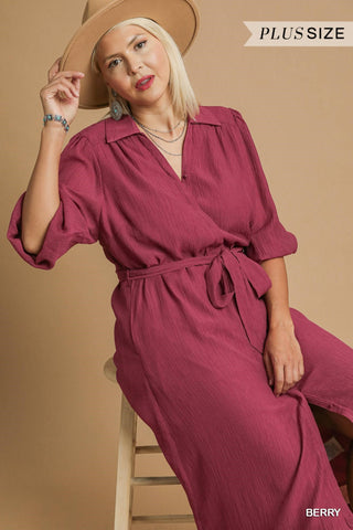 Berry Button Down Midi Dress