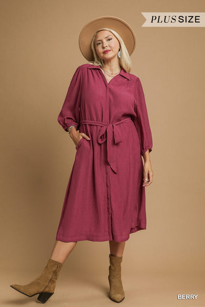 Berry Button Down Midi Dress