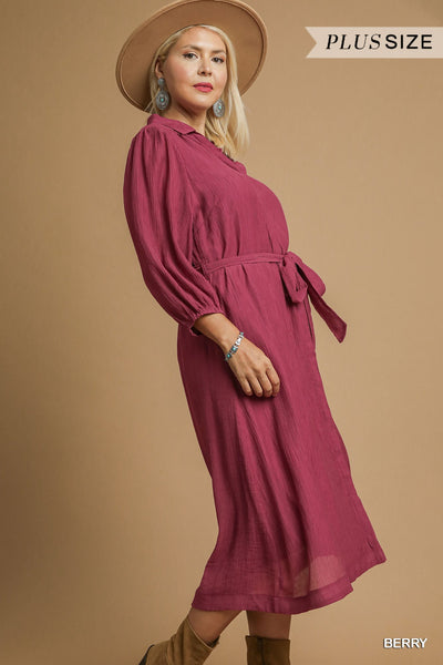 Berry Button Down Midi Dress
