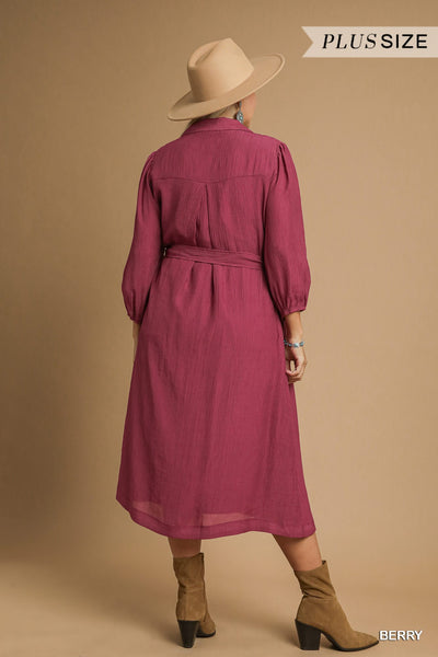 Berry Button Down Midi Dress
