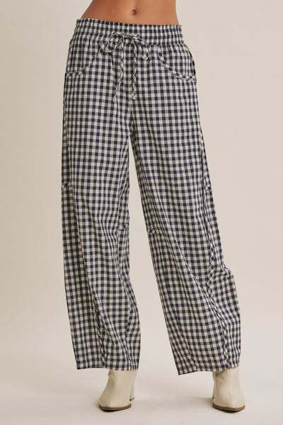 Navy Gingham Barrel Pants