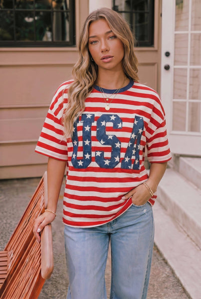 USA Oversized Stripe Tee