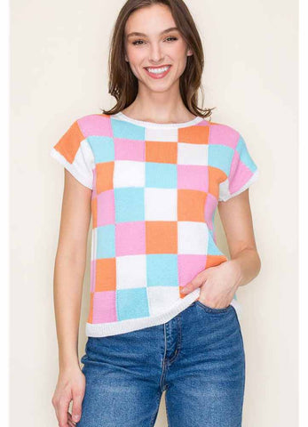 Checkered S/S Sweater