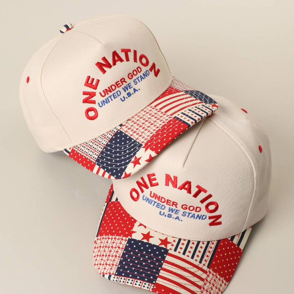 ONE NATION UNDER GOD Embroidered Patchwork Brim Trucker Hat