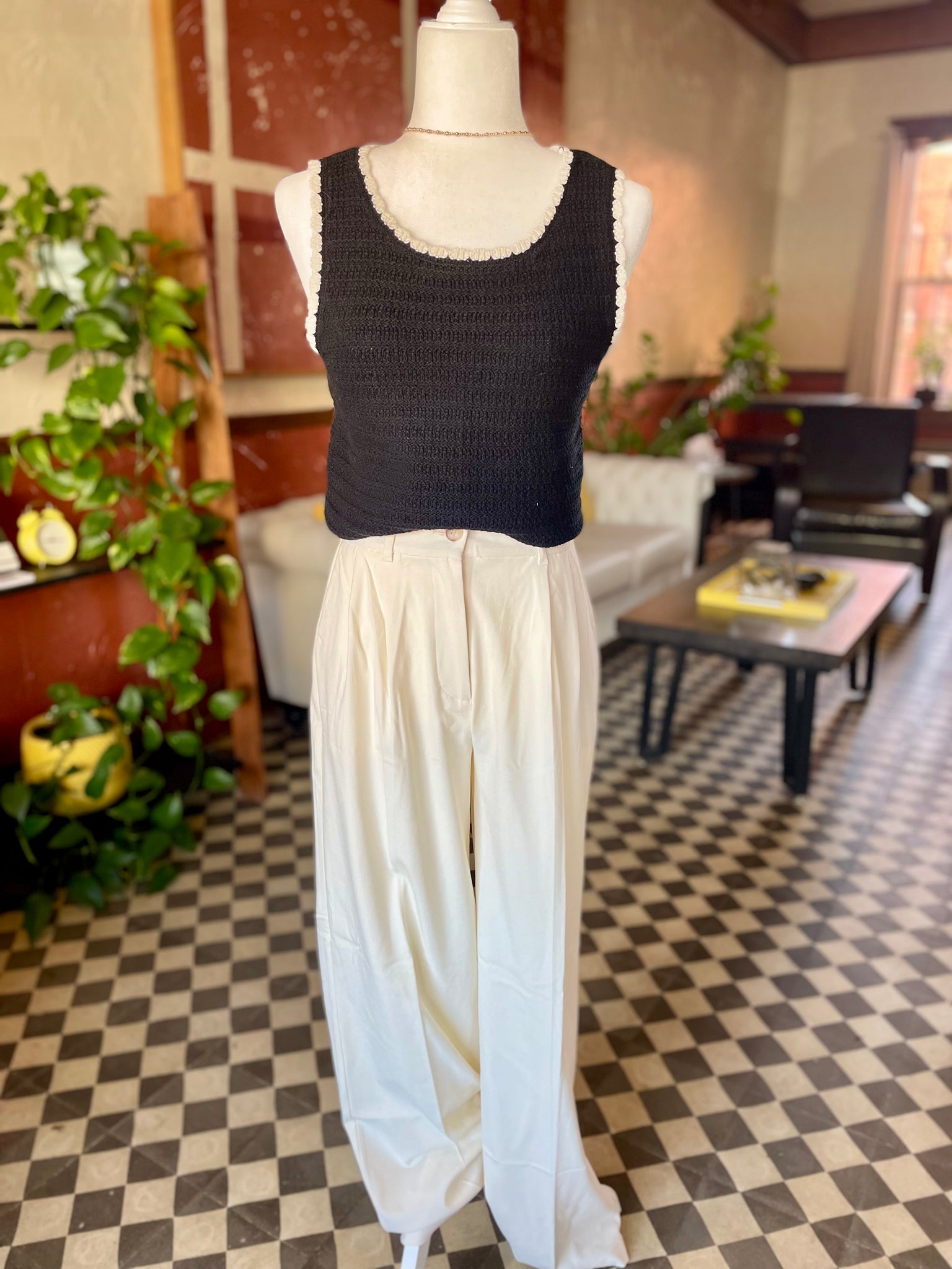 Ivory Pleated Trouser Dress Pant