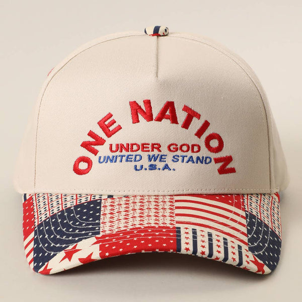ONE NATION UNDER GOD Embroidered Patchwork Brim Trucker Hat